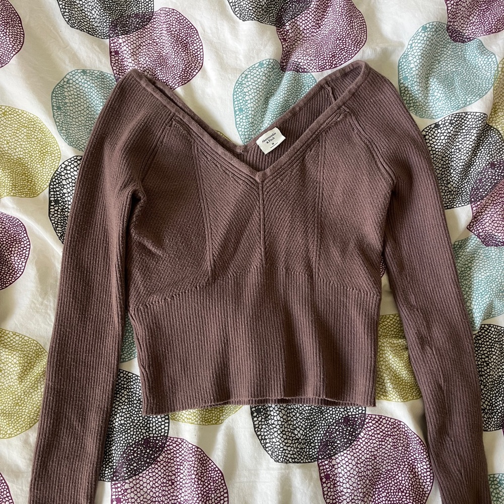 Abercrombie & Fitch Brown Crop Sweater Long Sleeve Fitted